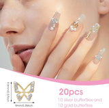 20ks Glitter Butterfly Nail Charms, Nail Art Kamínky, Nail Stones, Butterfly Nail Art, Kamínky, Valentýnské přívěsky na nehty, DIY dekorace na pouzdro na mobilní telefon
