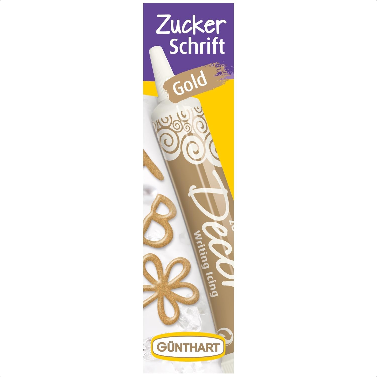 Günthart Backdecor 25 g Cukr s písmeny ZLATÝ Pro všechny dezerty ve zlaté barvě Vyrobeno z cukru pro krásná písmena a vzory, 1 balení (25 g)