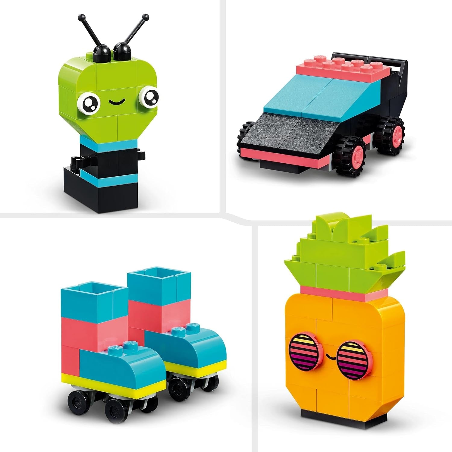 LEGO 11027 Classic Neon Kreativní stavebnice, Stavebnice, Stavebnice s modely: auto, ananas, mimozemšťan, kolečkové brusle, figurky a další, pro děti od 5 let Stavebnice Besuche den LEGO-Store