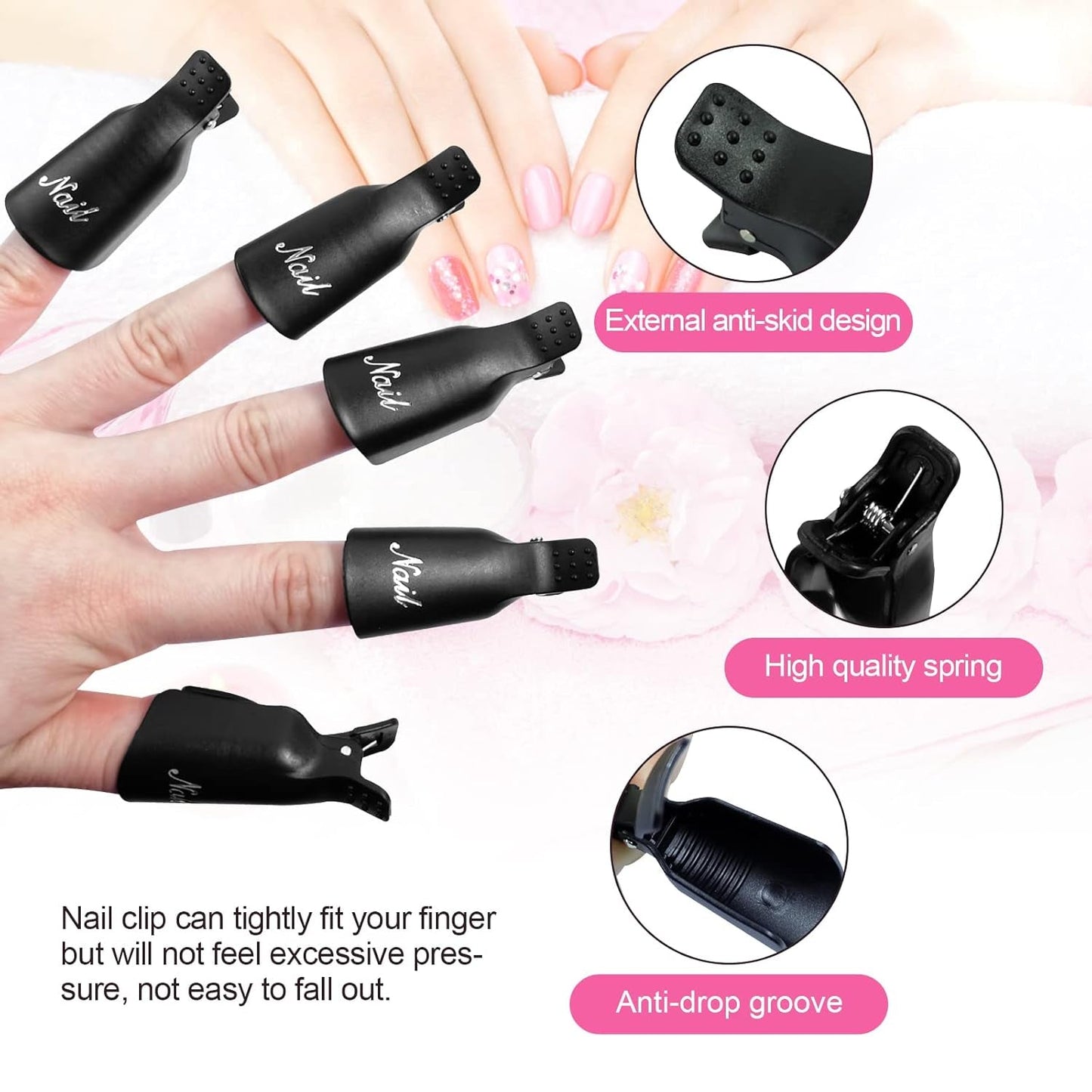 Hanyousheng Nagellackentferner Clips, Nagel Clips, 10 Stück Schwarz Nagelclips, Nagel Klammer, Nails Art ​Gel Cap, Soak off Clip Cap UV Gel Poliermittel Entferner Wrap Nail Tool