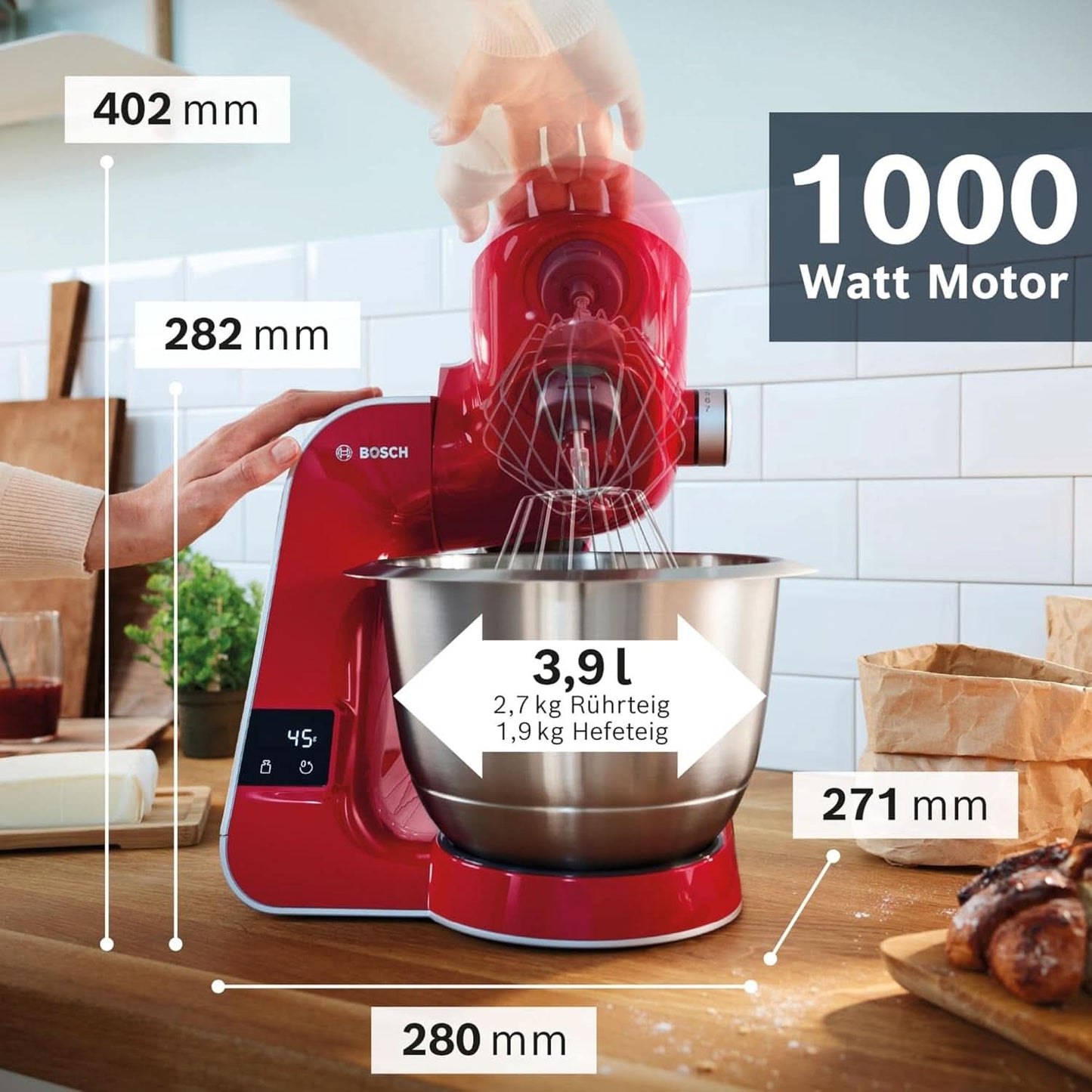 Kuchyňský robot Bosch Series 4 MUM5X720, integrovaná váha, nerezová mísa 3,9L, mixér 1,25L, 1000W Příslušenství Potraviny a kojení Bebe Naty Shop