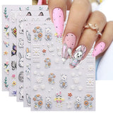 JMEOWIO 6 Blatt 3D Nálepka na nehty Ostern Nail Art Nálepka Selbstklebend Nagelaufkleber 5D Stereoskopisch Süßer Hase Ei Dekoration Nageldesign Zubehör