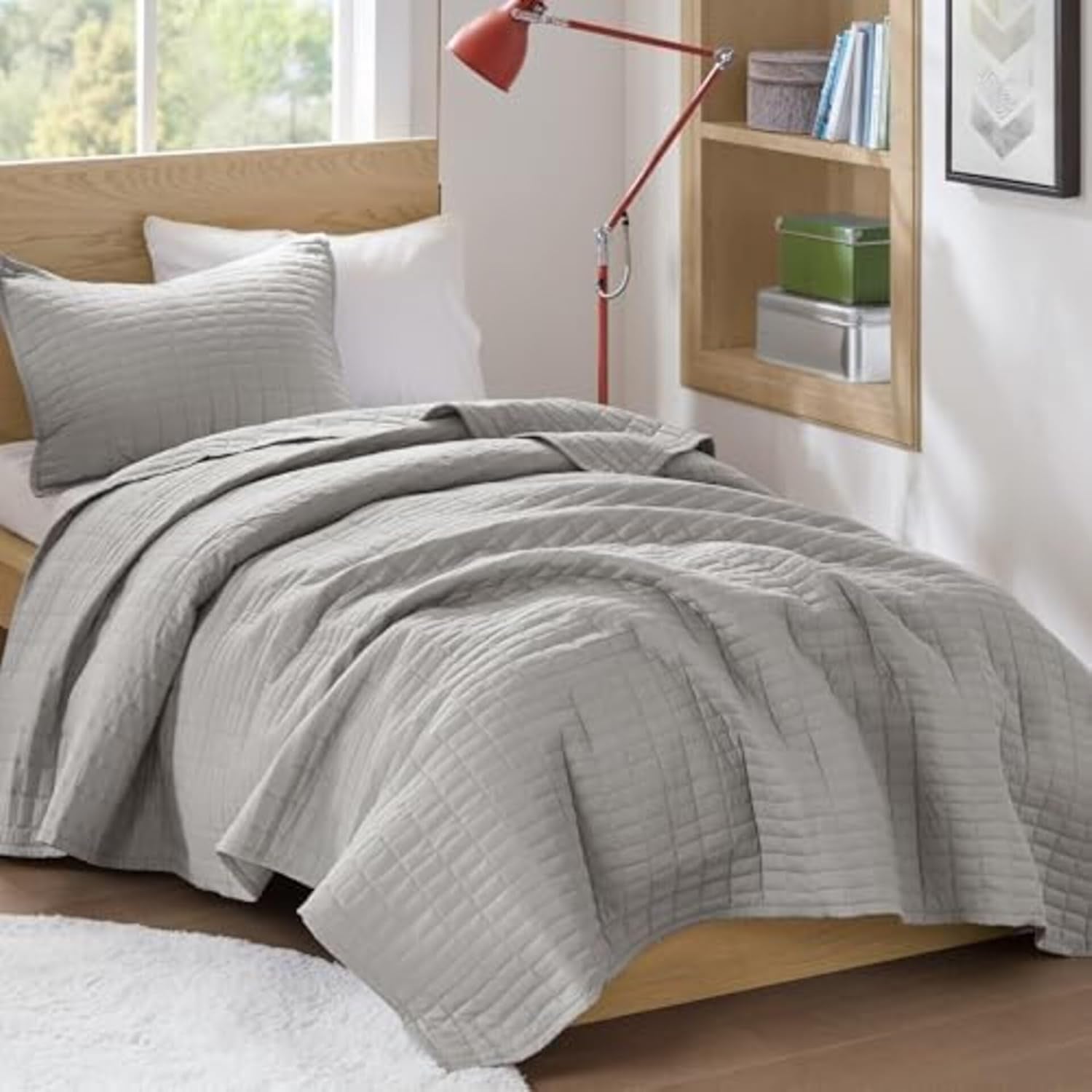 Sada přikrývek Comfort Spaces Kienna, luxusní dvojité prošívání, letní přikrývka, lehká, měkká, celoroční povlečení, odpovídající povlak na polštář, bílá, přikrývka na manželské postele (264,2 x 228,6 cm), přikrývky a přikrývky Naty Shop šedá Twin/Twin Xl (66"X90")