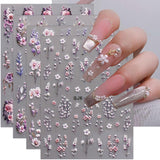 JMEOWIO 3D Nálepka na nehty Blumen Nálepka na nehty Selbstklebend Nagelaufkleber 5D Stereoskopické jarní letní dekorace Nageldesign Zubehör 4 Blatt
