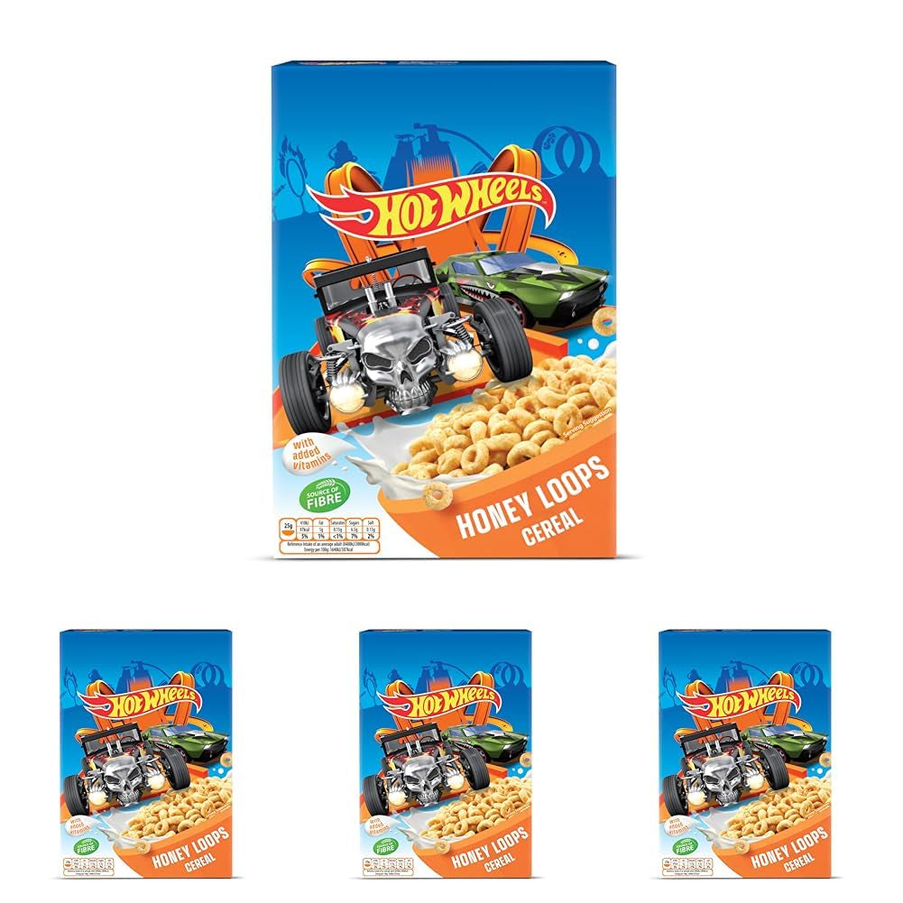 Hot Wheels Honey Loops, cereale integrale crocante pentru micul dejun cu vitamine adăugate, 1 pachet (1 x 375g)