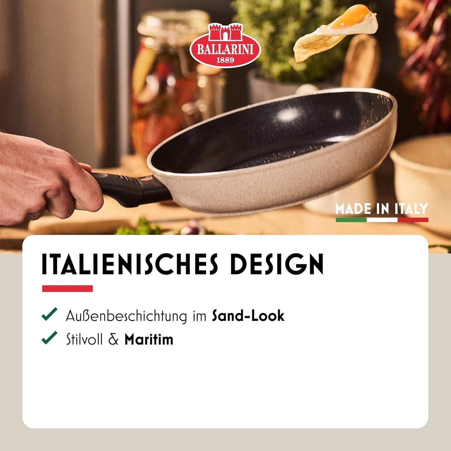 Pánev Ledro, 24 cm, hliník, vhodná na indukci, nepřilnavý keramický povrch, Thermopoint, Made in Italy, béžové Hrnce a pánve Naty Shop