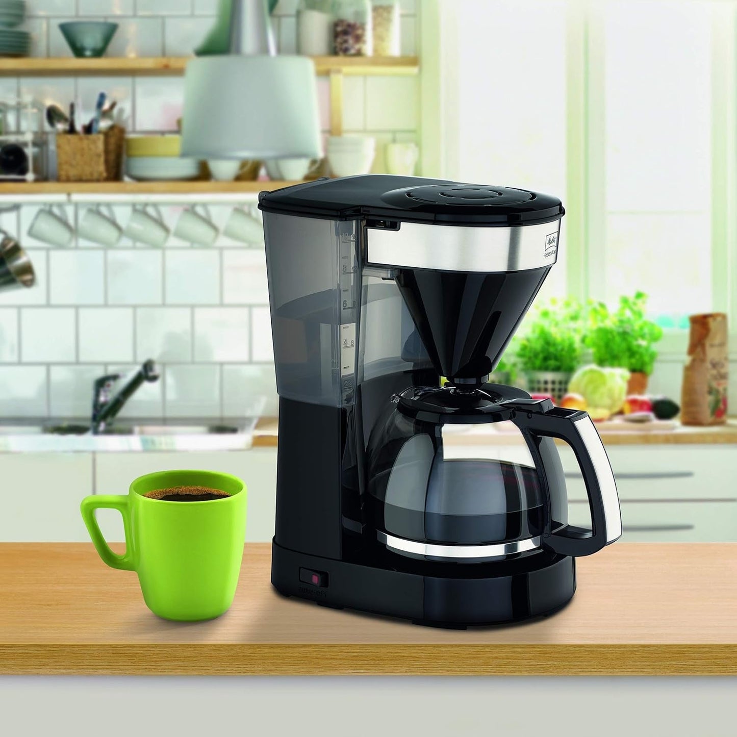 Melitta Easy Top - Espresso kávovar s filtrem a skleněnou karafou, až pro 10 šálků kávy, černá/nerezová ocel