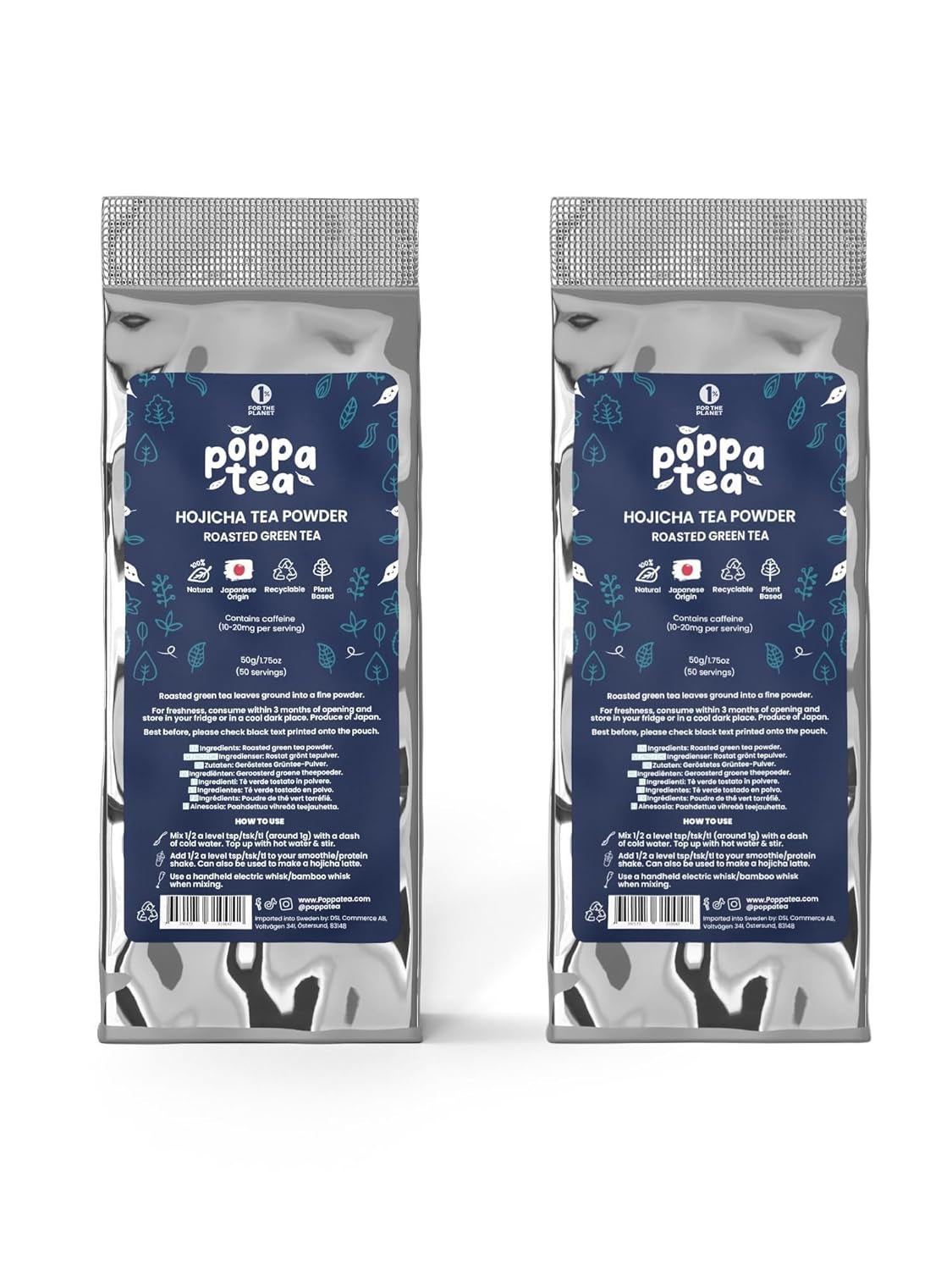 Poppatea Hojicha Tea Powder - Pražený zelený čaj (50g náhradní sáček)