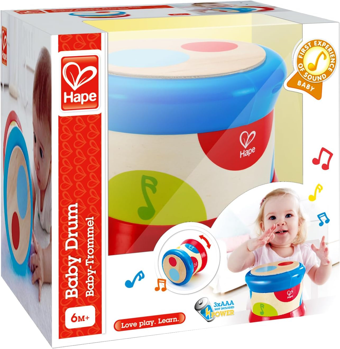 Hape Baby Drum | Pojízdná hudební hračka pro nejmenší, aby se naučila rytmus a různé zvuky, na baterie, od 6 měsíců Baby Toys Naty Shop