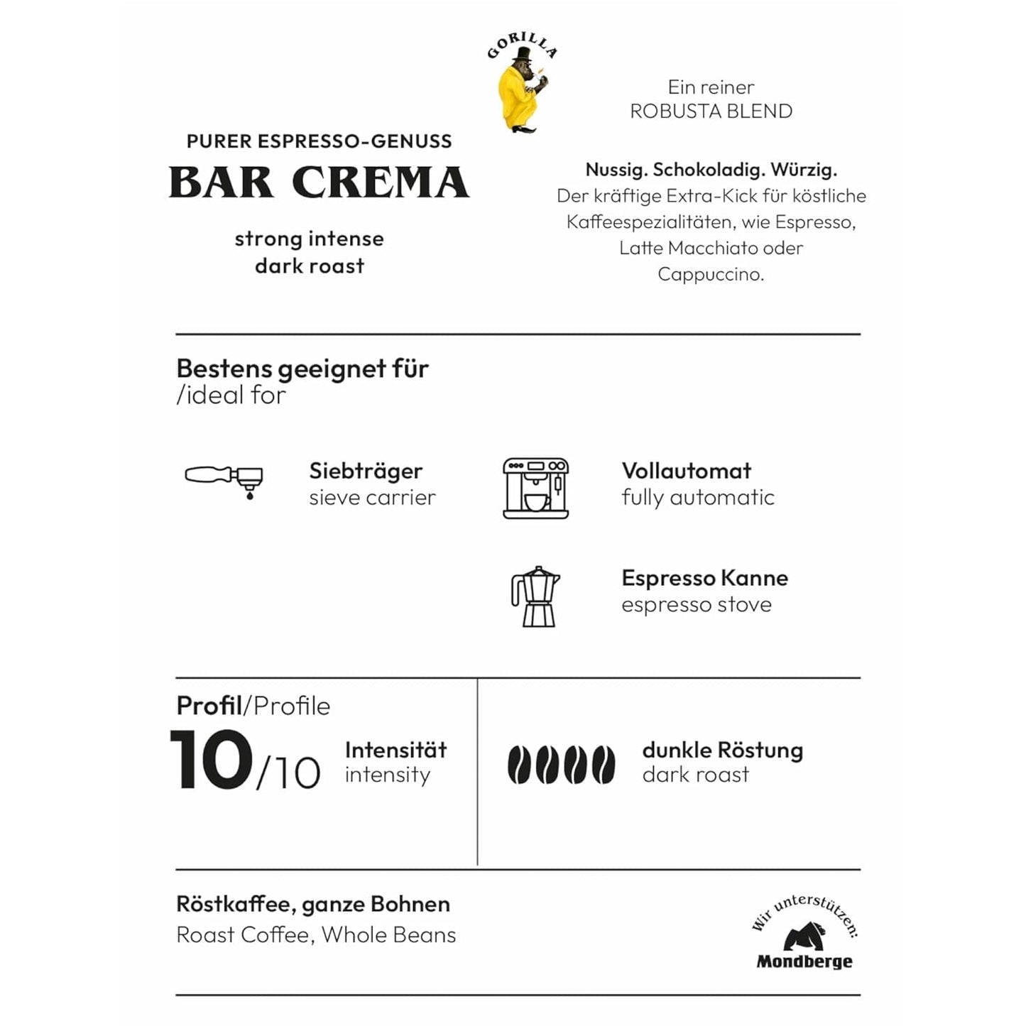 Zrnková káva Gorilla Espresso Bar Crema - 12 balení po 1000g