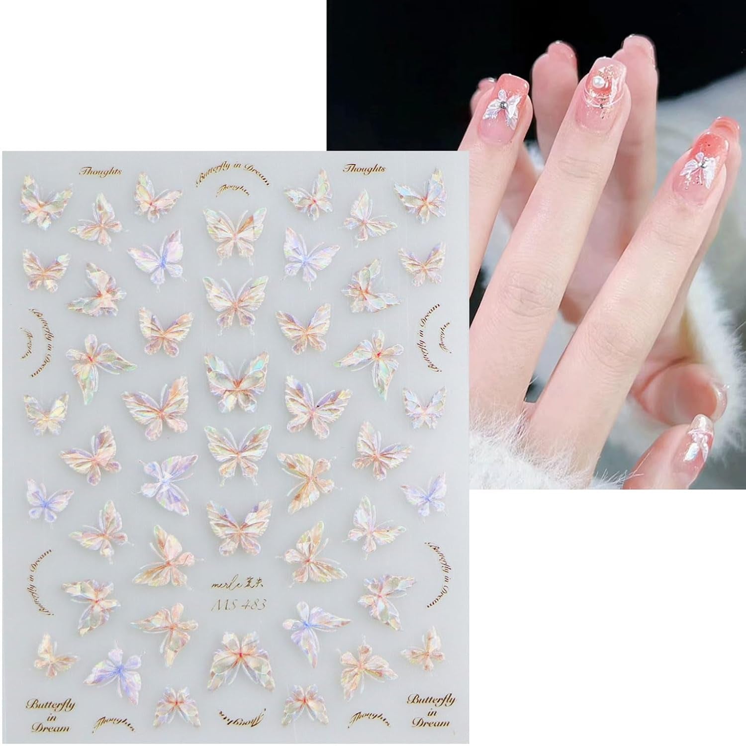 JMEOWIO 3D Nálepka na nehty Schmetterling Nálepka na nehty Selbstklebend Nagelaufkleber 5D Stereoskopická dekorace Nageldesign Zubehör 1 Blatt