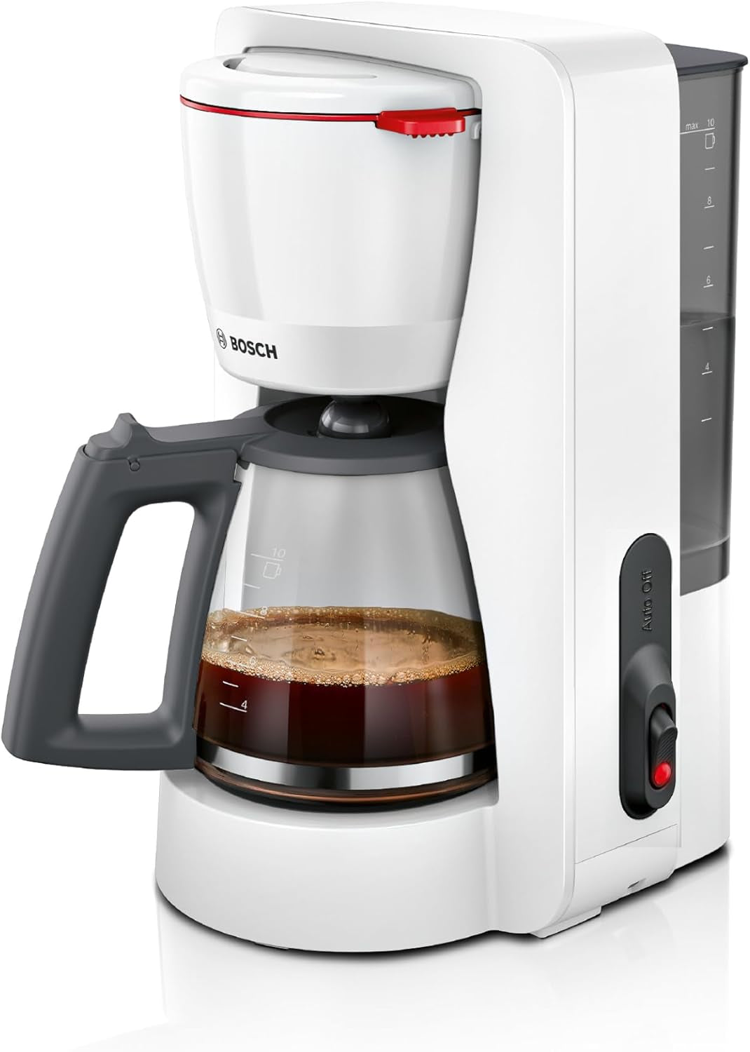 Espresso kávovar Bosch MyMoment TKA2M113 s filtrem, 1,25 l skleněná karafa, 10–15 šálků, funkce udržování teploty 40 minut, systém proti odkapávání, otočný držák filtru, odnímatelná nádrž na vodu, 1200 W, matná černá