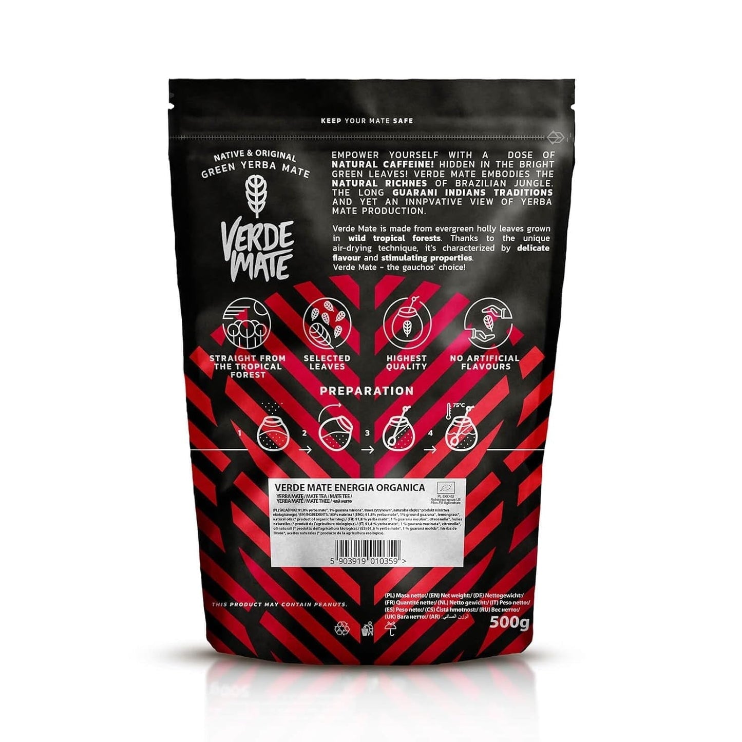 Green Mate Green Orgánica Energy Guarana 500G | Organický čaj Yerba Mate z Brazílie | Přirozený obsah kofeinu | Organický čaj Maté