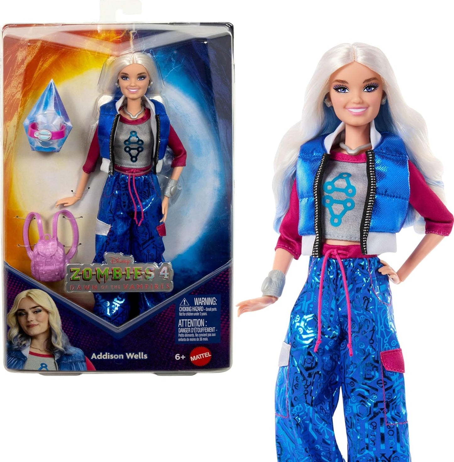 Mattel Disney Zombies 4: Dawn of the Vampires Módní panenka Addison Wells s odnímatelným oblečením a 6 doplňky inspirovanými filmem, JFG32