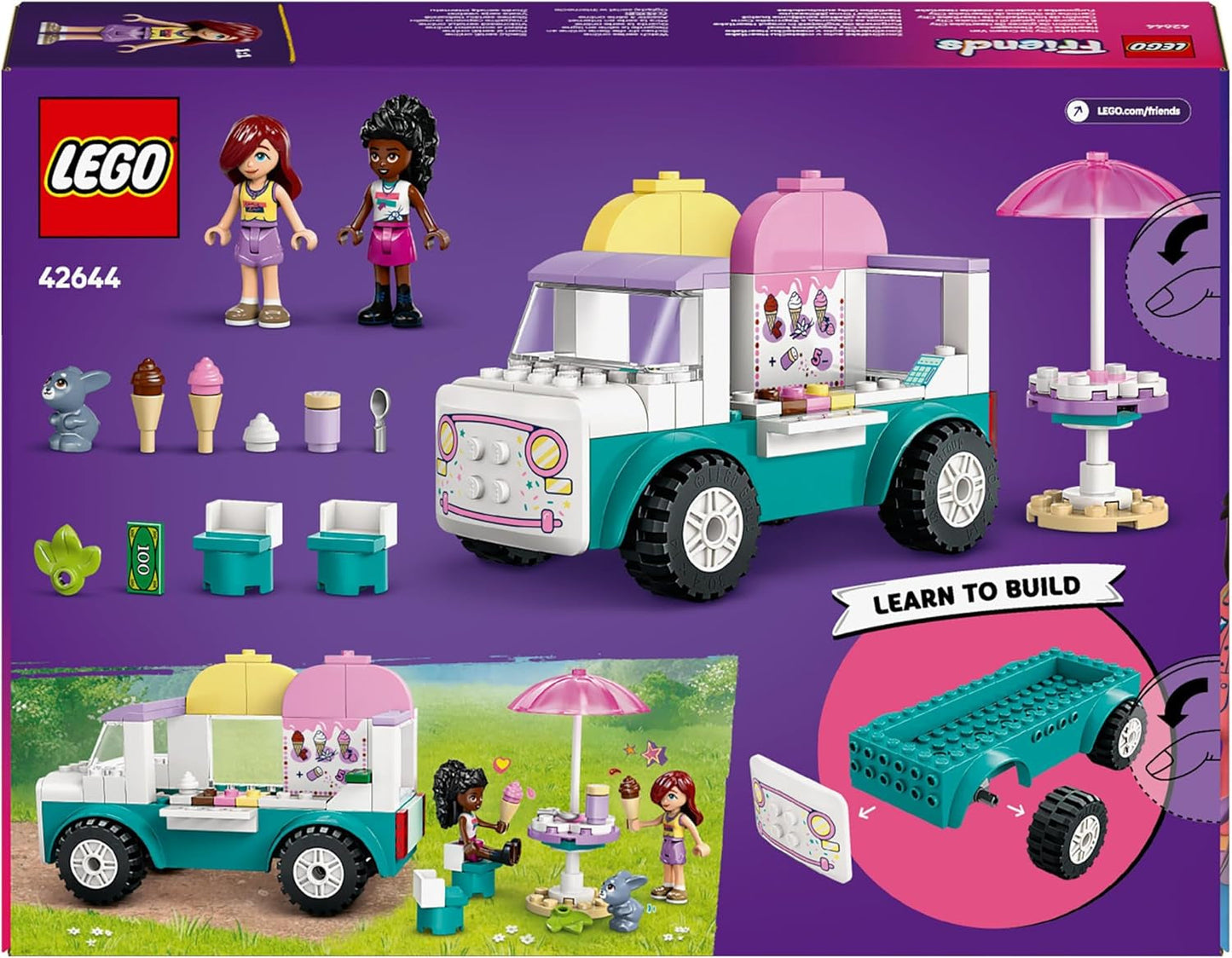 LEGO Friends Náklaďák na zmrzlinu Heartlake City Hrací sada 2 figurky a zajíček Stavebnice 4 roky stará holčičí postavička Stavebnice Minifigurka 42644 Stavebnice Besuche den LEGO-Store