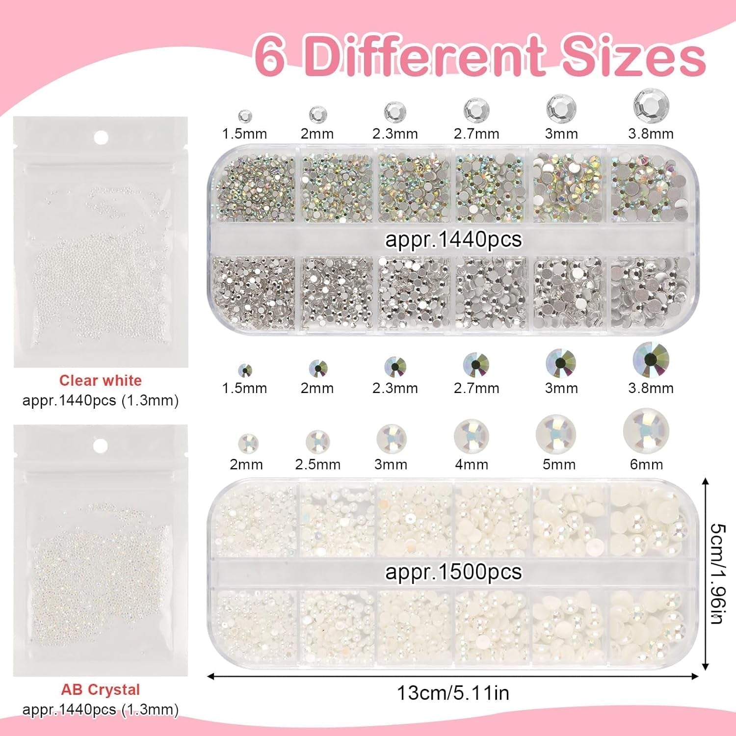 5820 Stück Strasssteine ​​​​Nägel, Glitzersteine ​​Nägel Und Halbrunde Perlen, AB Kristall Rhinestones, Flatback Nagel Steine ​​​​Mit Pinzette Und Stift Für Nagel/Diy (Mehrere Größen Und Farben)