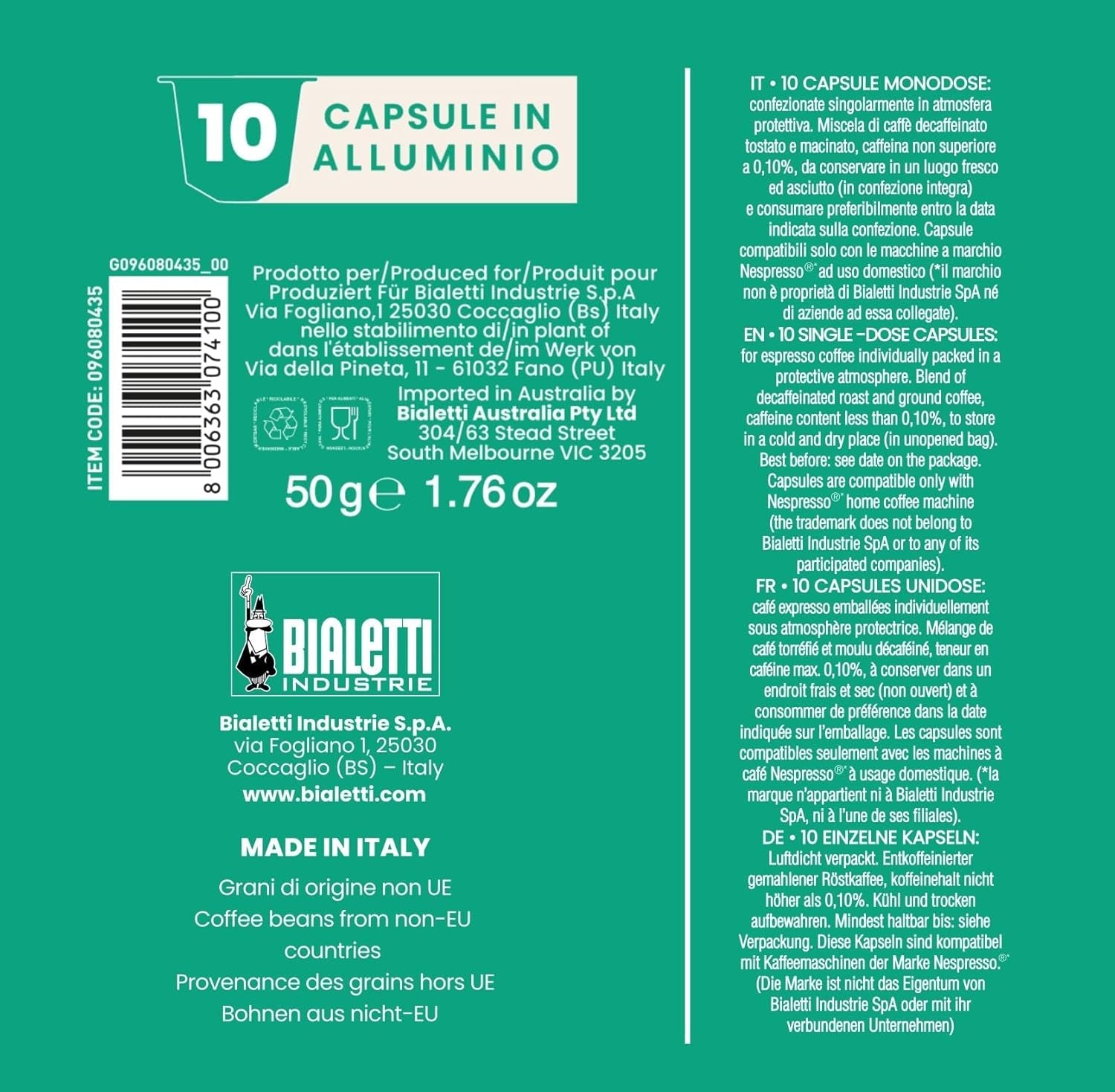 - Kapsle kompatibilní s Kaffee Nespresso® – bez kofeinu – 10 kapslí (balení po 5)