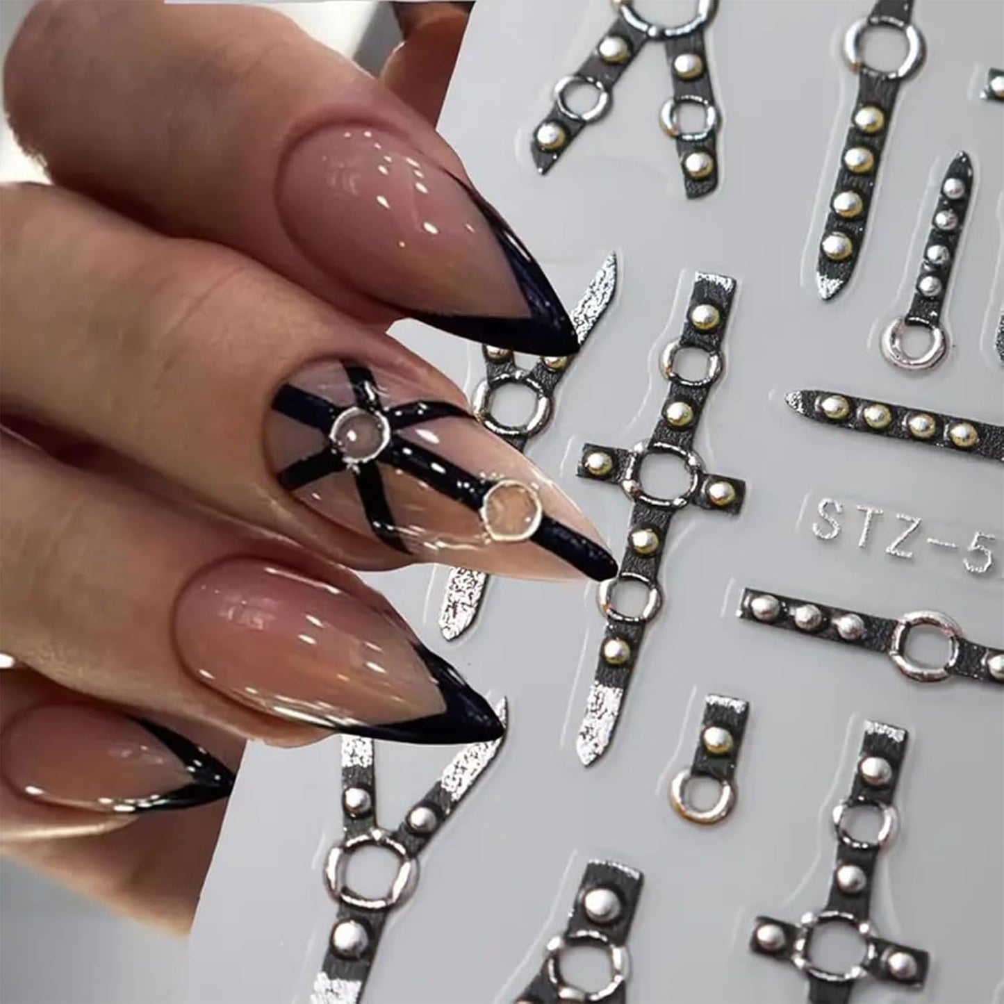 2KS 5D embosovaný gotický punk Nálepka na nehty, Nálepka Nagel Selbstklebend Kreuz Und X-Form Halloween Nagelaufkleber, Nageldesign Zubehör Für Damen Nail Art
