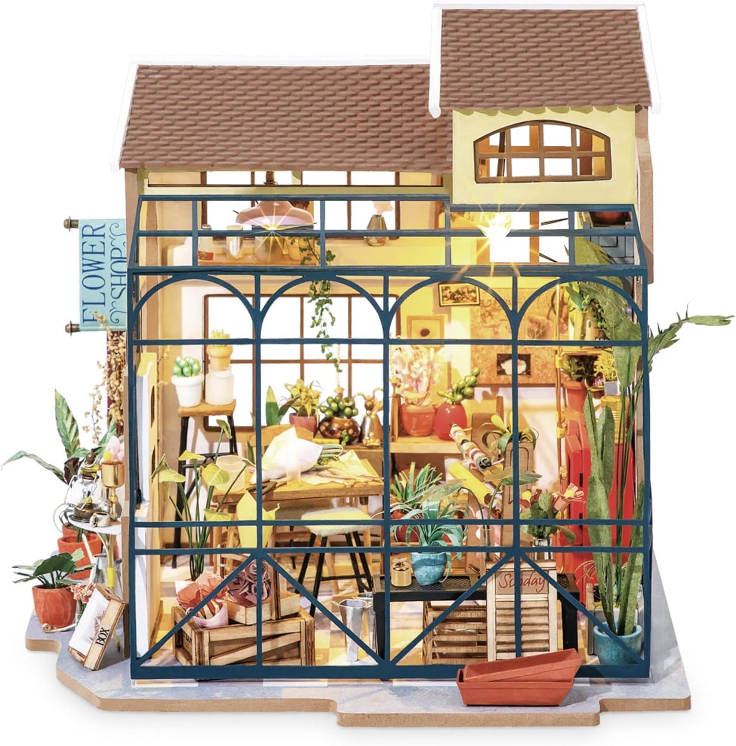 Robotime DG145 Rolife Miniaturní domeček pro panenky Emily's Flower Shop Vyrobeno ze dřeva, kovu, látky a kartonu, Rozměry: 22 X 15 X 17 cm, Domky pro panenky Naty Shop