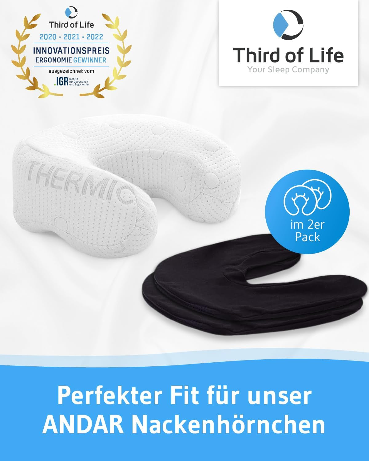 Černý povlak na polštář Double Pack Ideální pro polštáře na krk ANDAR Maco Cotton (Dvou Jersey) Bez žehlení a sušení v sušičce Sada 2 povlaků na polštáře na zip s certifikací Oeko-Tex Cervikální ortopedické polštáře Naty Shop
