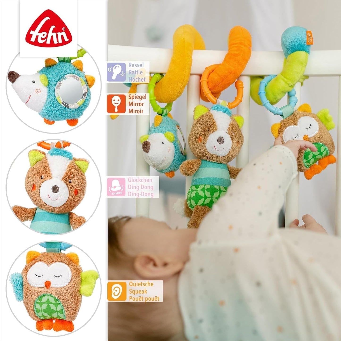 Fehn Activity Spiral Sleeping Forest - dotýkejte se a držte kočárek - hračka pro miminko do postýlky, ohrádky, kočárku a autosedačky - motorická hračka pro miminka a batolata od 0+ měsíců Baby Toys Naty Shop
