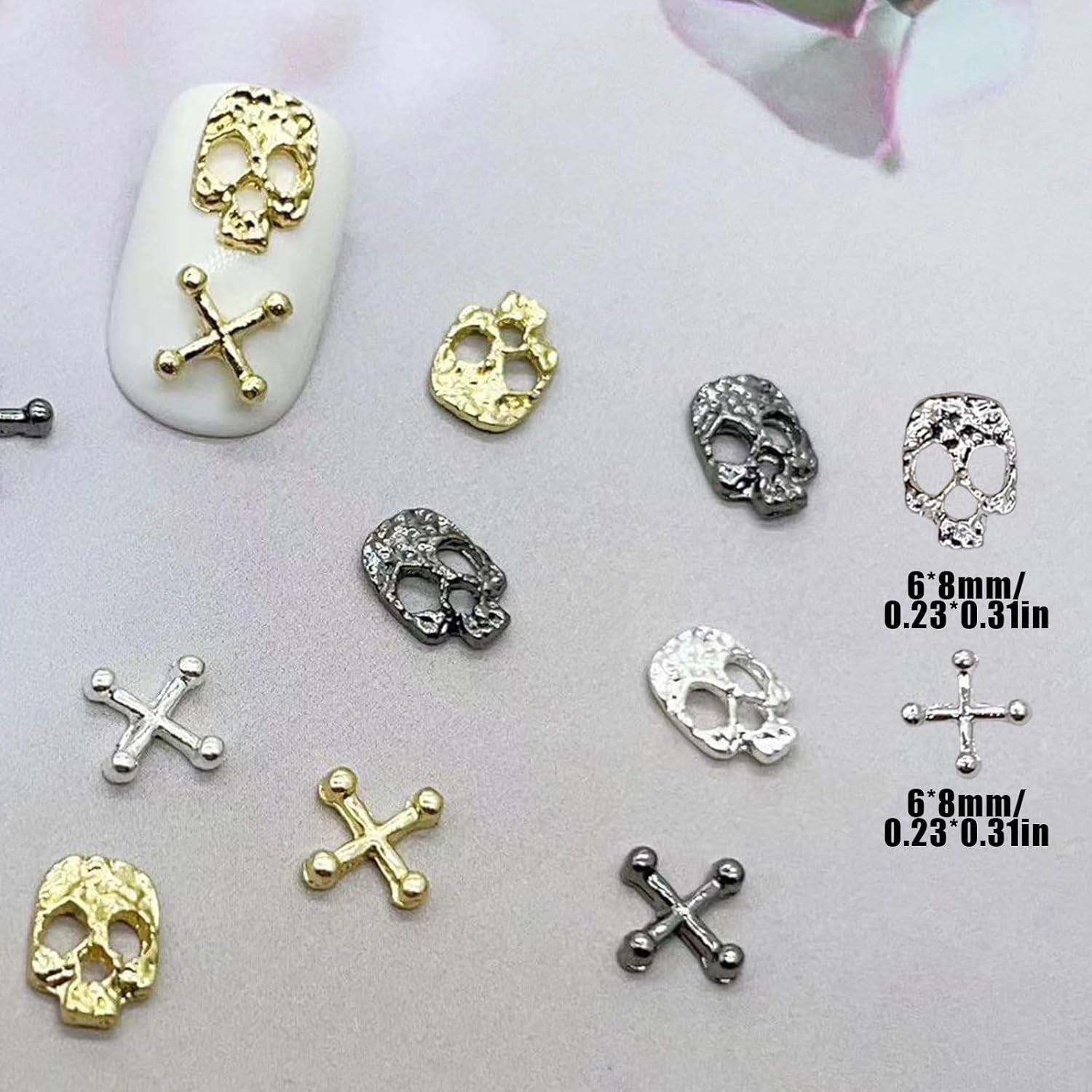 120ks Cross Skull Nail Art Dekorace Sada Zlatá Stříbrná Kovová přívěsky Punk Alloy Nail Art Šperky Šumivé kameny Příslušenství