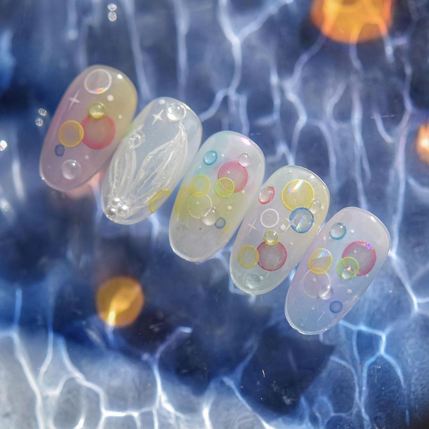 JMEOWIO 3D Nálepka na nehty Bunte Blasen Nálepka na nehty Selbstklebend Nagelaufkleber 5D Stereoskopická dekorace Nageldesign Zubehör 1 Blatt