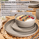 SÄNGER Káhirská hlína | 24dílná sada nádobí, sada kameninového nádobí pro 6, 6 talířů, 6 dezertních talířů, 6 misek na těstoviny, 6 servírovacích misek, šedá sada nádobí | SBÍRKA HODNOT