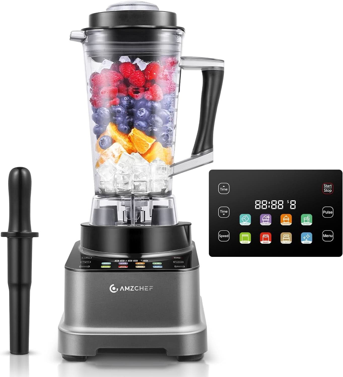 Mixér AMZCHEF, 8 chytrých menu a 10 rychlostí, LCD dotyková obrazovka Kitchen Naty Shop Grau