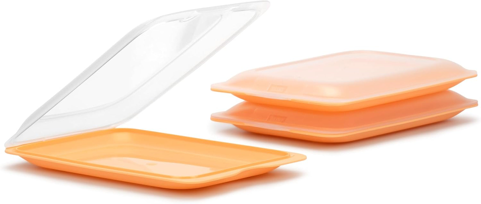 Sada 4 krabic TATAY Fresh Slicer Box, bez BPA, opakovaně použitelné, stohovatelné, do myčky a MWO, náhodné barvy. Rozměry 17 cm x 3,2 cm x 25,2 cm Krabice na potraviny Naty Shop Set 3 – Broskev