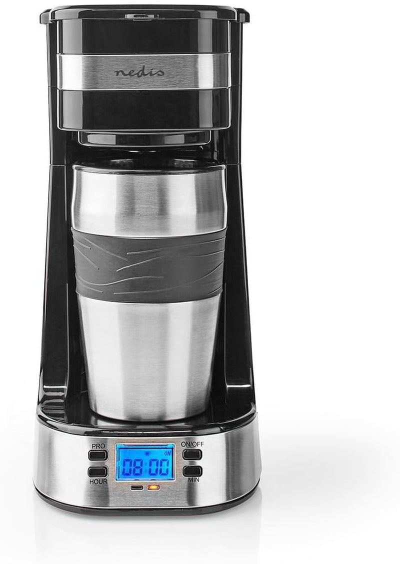 Espressor NEDIS - filtrovaná káva - 0,4 l - 1 šálek - časovač - černá / stříbrná