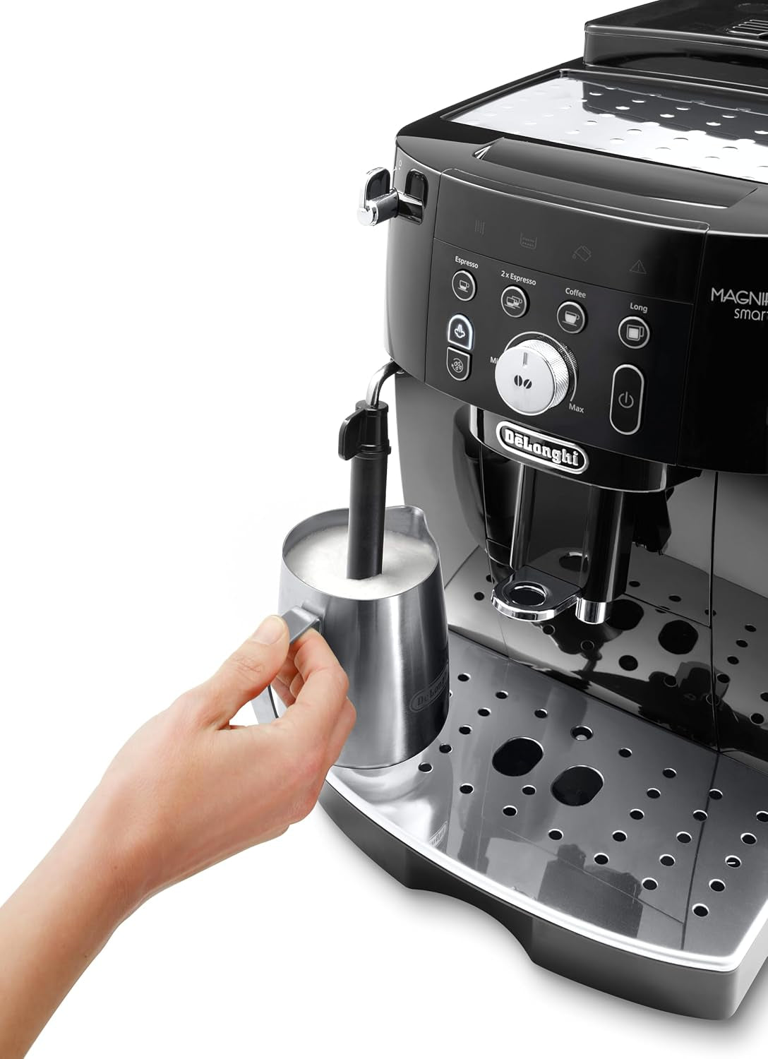 De'Longhi Magnifica S Smart ECAM 230.13.B Plně automatický kávovar na espresso s napěňovačem mléka pro cappuccino, espresso, kávu a dlouhou kávu, tlačítka přímé volby a otočný ovladač, funkce 2 šálků, černá