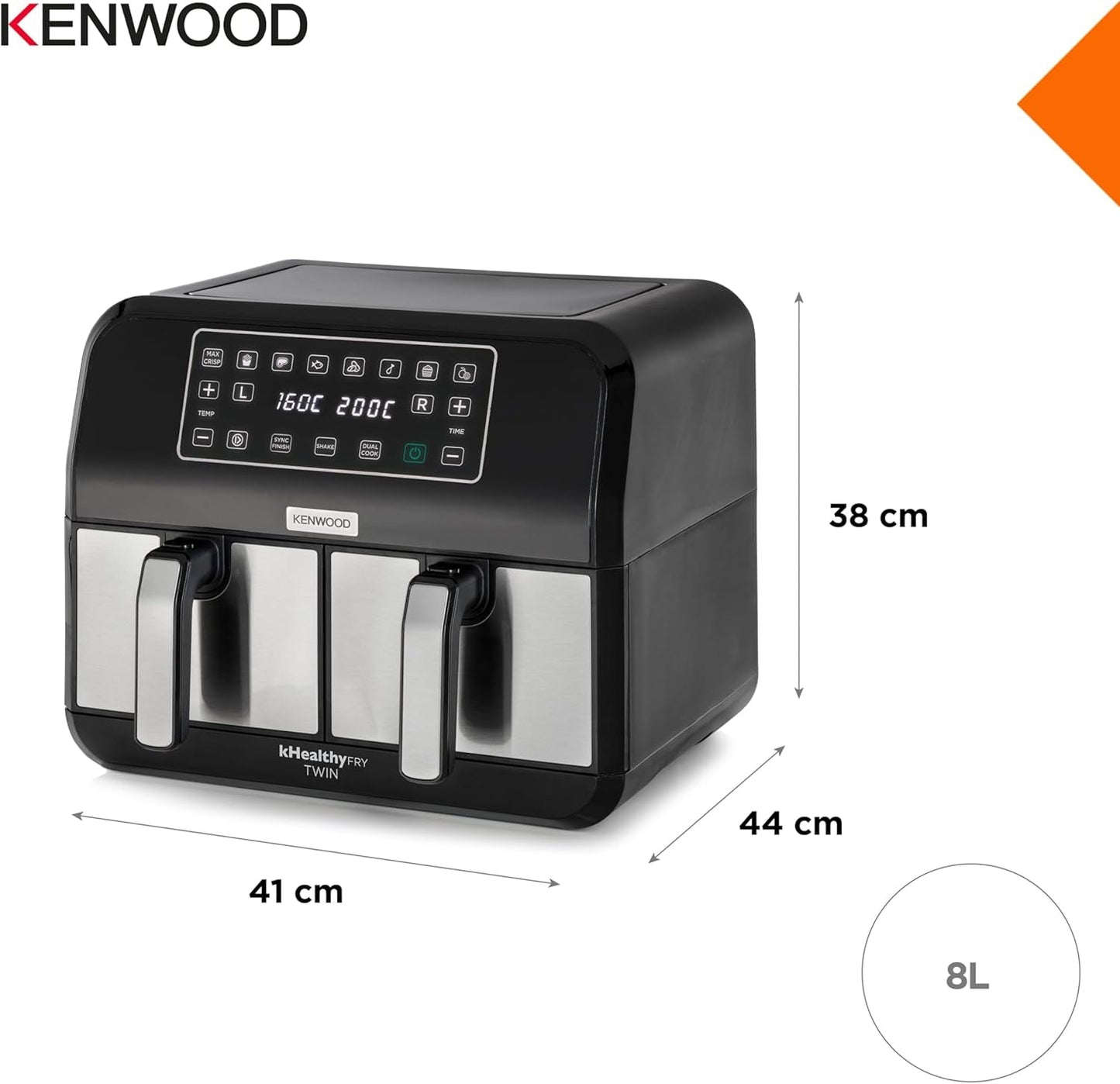 Kenwood Khealthy Twin Airfryer, 8L (2X4L), dvoukomorová, 8 programů, funkce Dual Cook & Sync Finish, dotykový displej Spotřebiče Naty Shop