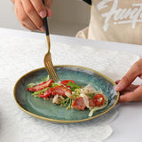 Henten Home Special kameninové talíře, misky na svačinu a omáčku - 20x17cm pro 4 osoby, porcelánové snídaňové talíře - moderní zelený design