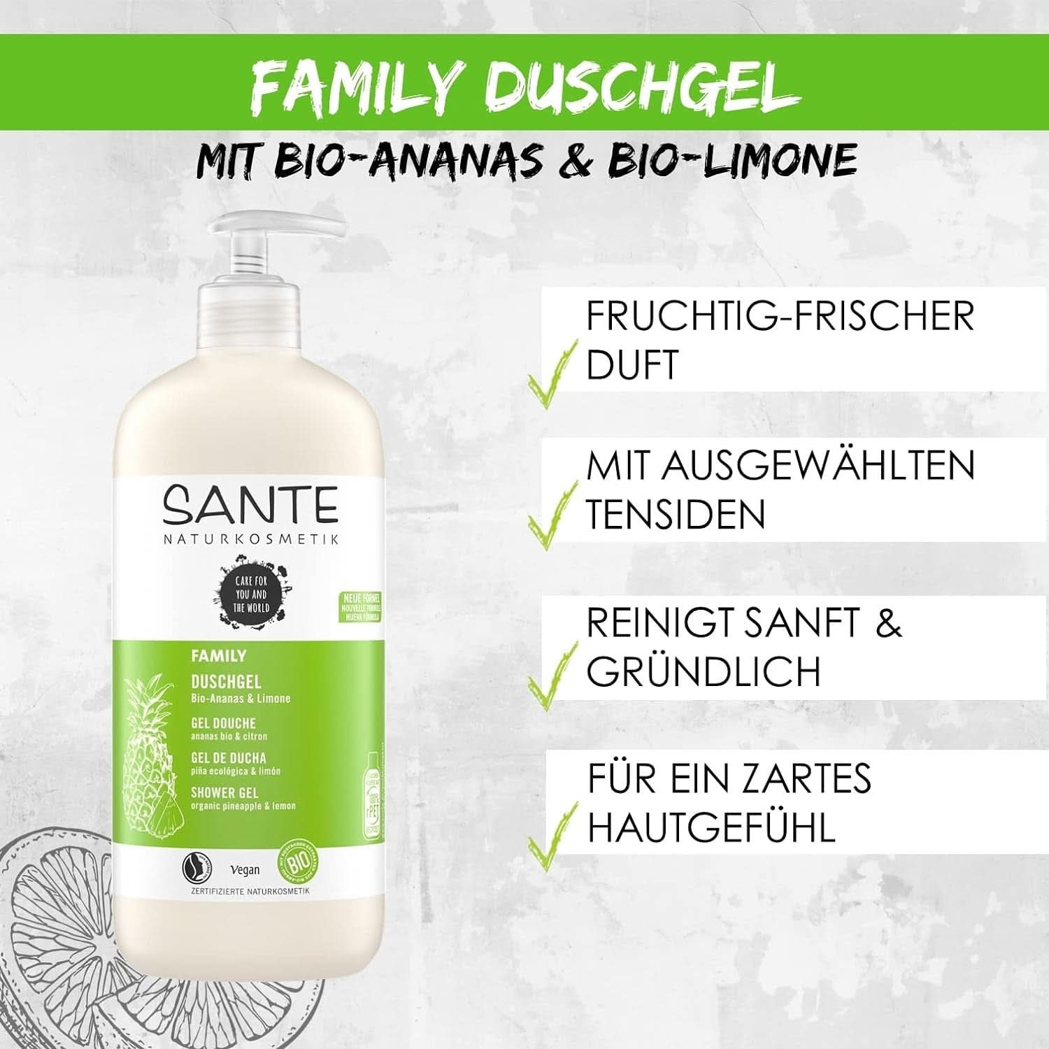 SANTE Natural Cosmetics Osvěžující sprchový gel s citrusovou vůní, 950 ml Sprcha a koupel Naty Shop