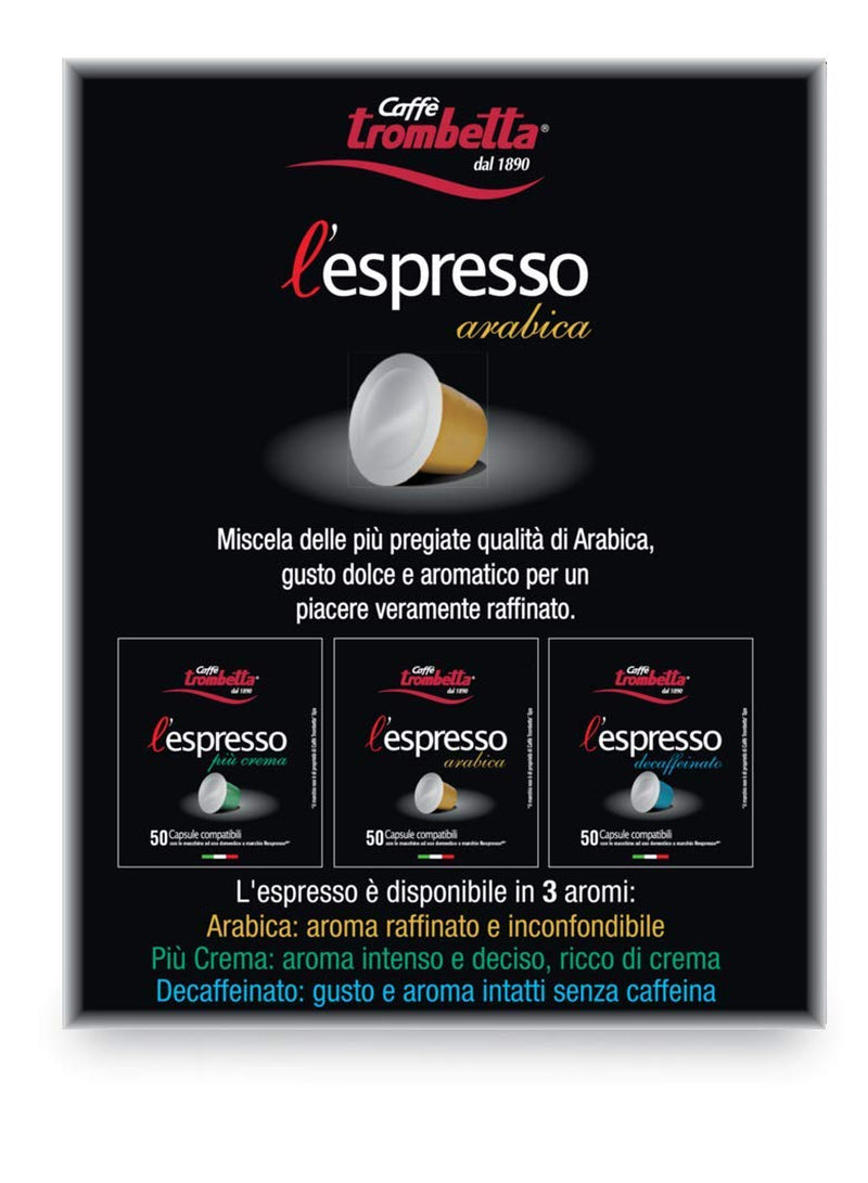 Caffè TROMBETTA L 'Espresso, Italien Kaffee Kapseln kompatibilní s Nespresso. Aus 100% Arabica mit einem Vollmundigen und Körperreichen - 50 Kapseln, 50 Stück (1er Pack)