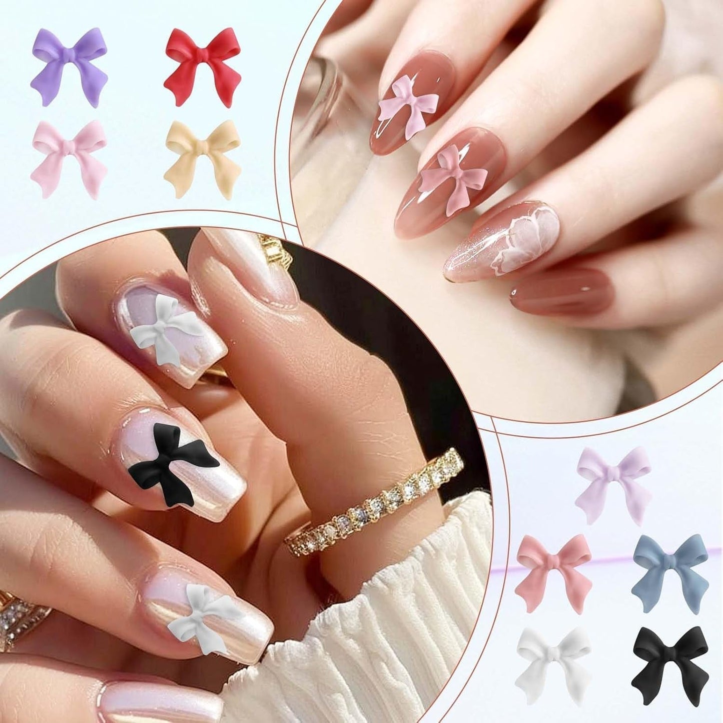 100 Stück Sady 3D ozdob na nehty Schleifen Nagelanhänger Nagelkunst Dekorationen Schleife Für Acrylnägel, Süße Kawaii-Schleifenanhänger, Hübsche Nagel-Schleifenanhänger-Dekoration