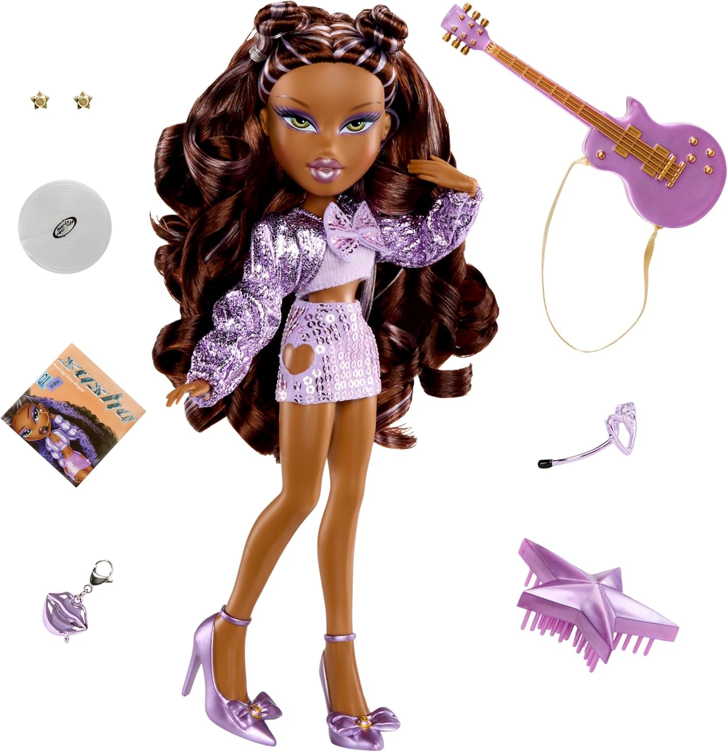 BRATZ Pop Starz Sasha – Módní panenka se sběratelskou klíčenkou, oblečením a hudebními doplňky