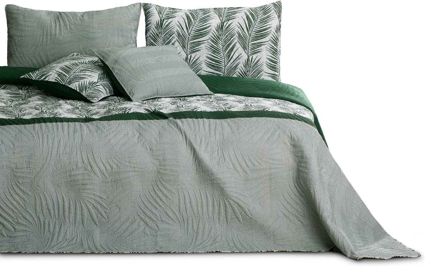 Ameliahome Přehoz přes postel 170X210 Cm Oboustranný přehoz na postel se snadnou údržbou Vzor rostlin Zelená Bílá Postele a přikrývky Tropické Bonaire Besuche den AmeliaHome-Store Tropical Bonaire Zelená Bílá 170 X 210