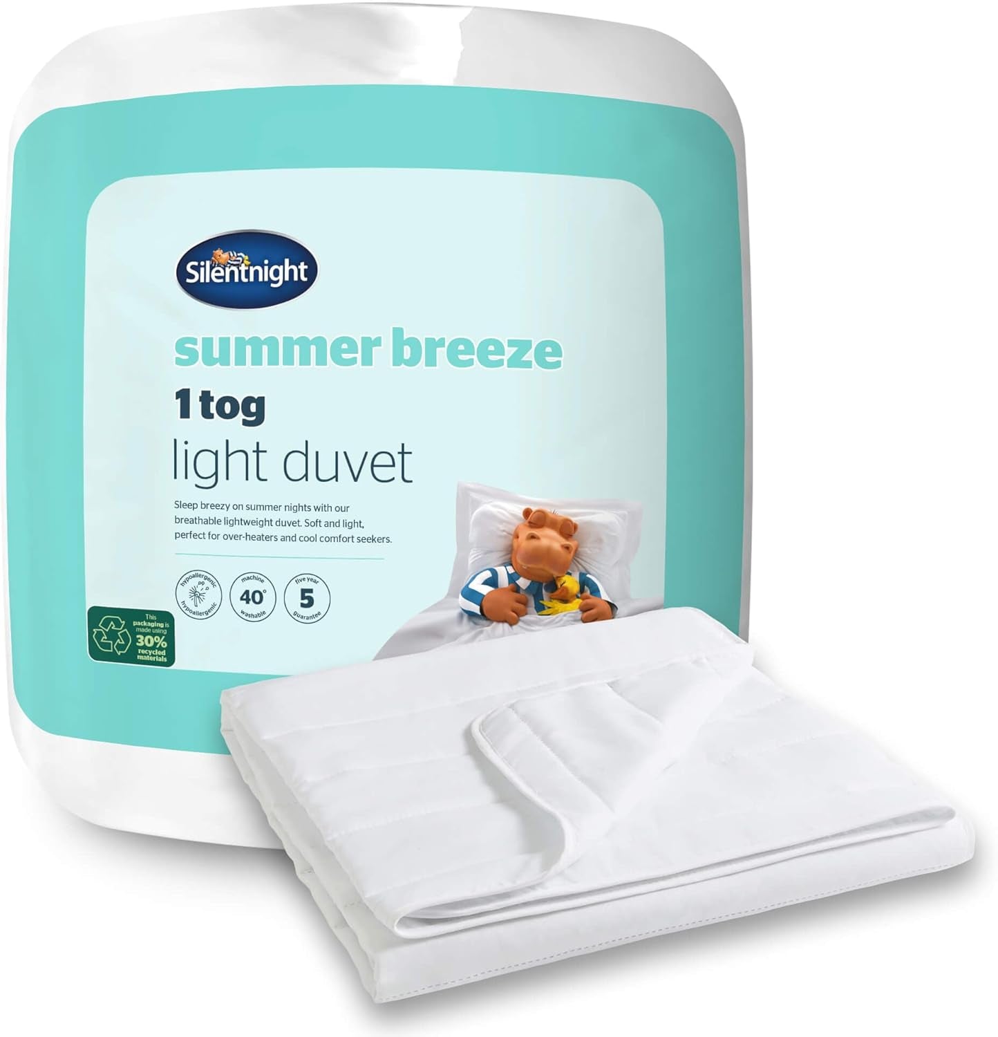 Silentnight Summer Breeze přikrývka na jednolůžko, 2,5 Tog, Lehká letní přikrývka, Ideální pro teplé noci a horké ložnice, Hypoalergenní a lze prát v pračce, Jednolůžko, 200 x 135 cm Naty Shop Přikrývky a přikrývky 1 Tog, Standardní bílá jednolůžko