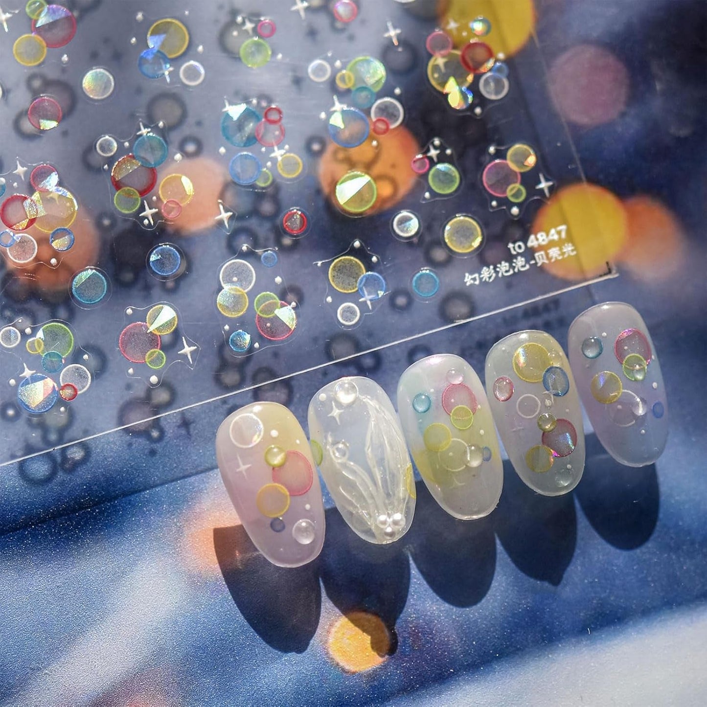 JMEOWIO 3D Nálepka na nehty Bunte Blasen Nálepka na nehty Selbstklebend Nagelaufkleber 5D Stereoskopická dekorace Nageldesign Zubehör 1 Blatt