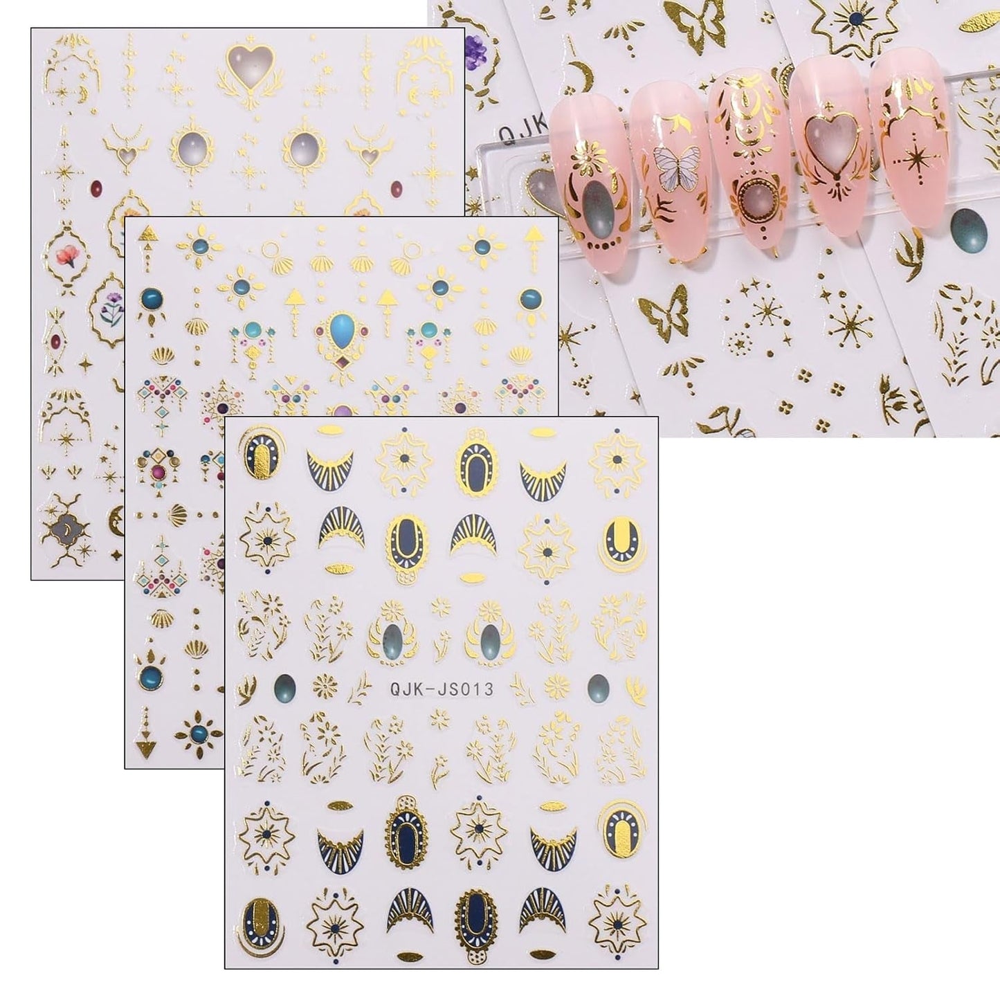 JMEOWIO Nálepka na nehty Herz Mond Stern 9 Blatt Nálepka na nehty Selbtklebend Nagelaufkleber Bunt Dekoration Nageldesign Zubehör