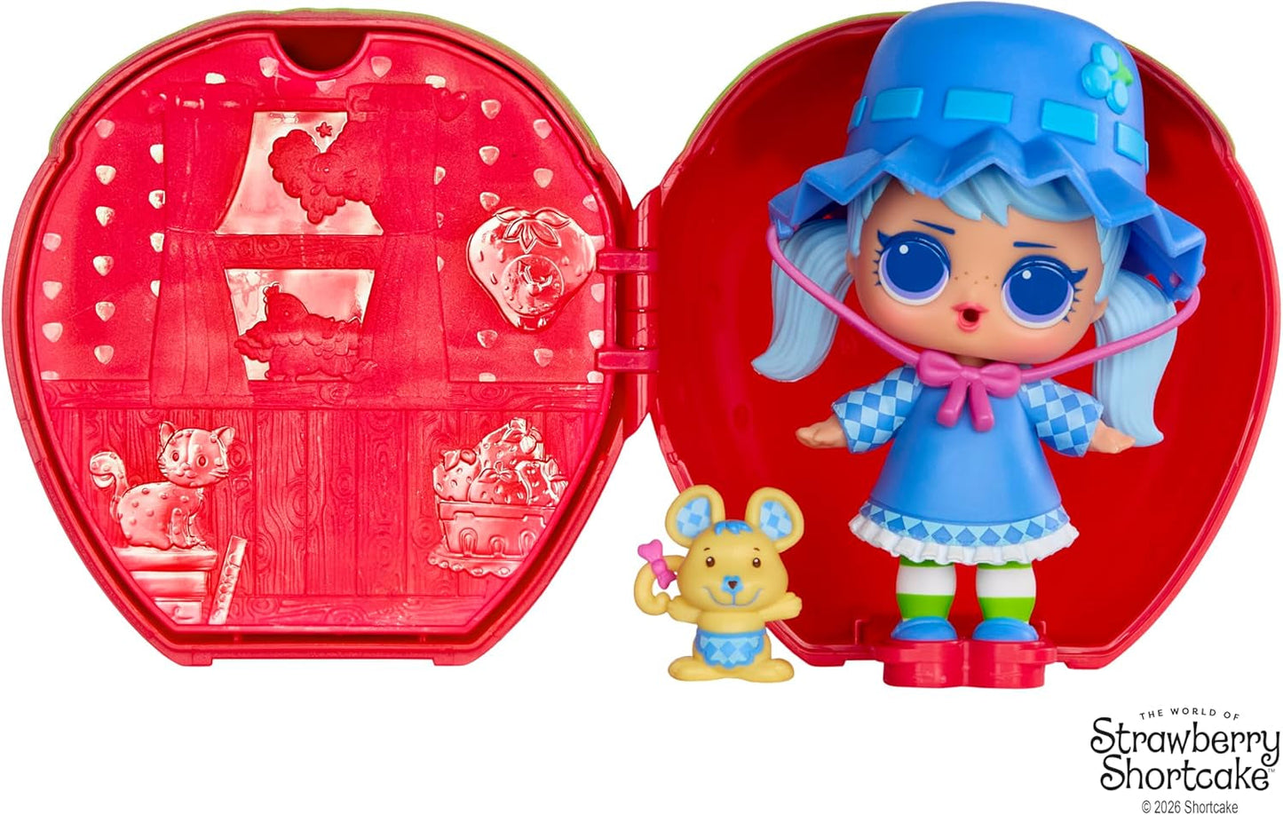 LOL Překvapení! Loves Strawberry Shortcake Tots – sběratelské voňavé panenky se 7 překvapeními, mazlíčkem, módou, botami, kloboukem, herní sadou s jahodovým koláčem, konvertibilní dům, věk 4+