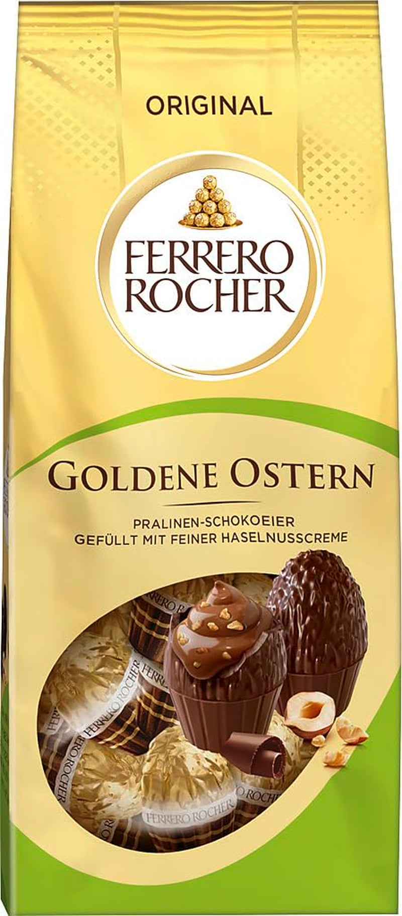 Čokoládová vajíčka Ferrero Rocher 90g – Mléčná čokoláda s kousky lískových oříšků a jemným kakaovým krémem s lískovými oříšky – Velikonoční vajíčka do velikonočních hnízd – Velikonoční dárek – Velikonoční čokoláda, Velikonoční cukroví