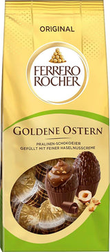 Čokoládová vajíčka Ferrero Rocher 90g – Mléčná čokoláda s kousky lískových oříšků a jemným kakaovým krémem s lískovými oříšky – Velikonoční vajíčka do velikonočních hnízd – Velikonoční dárek – Velikonoční čokoláda, Velikonoční cukroví
