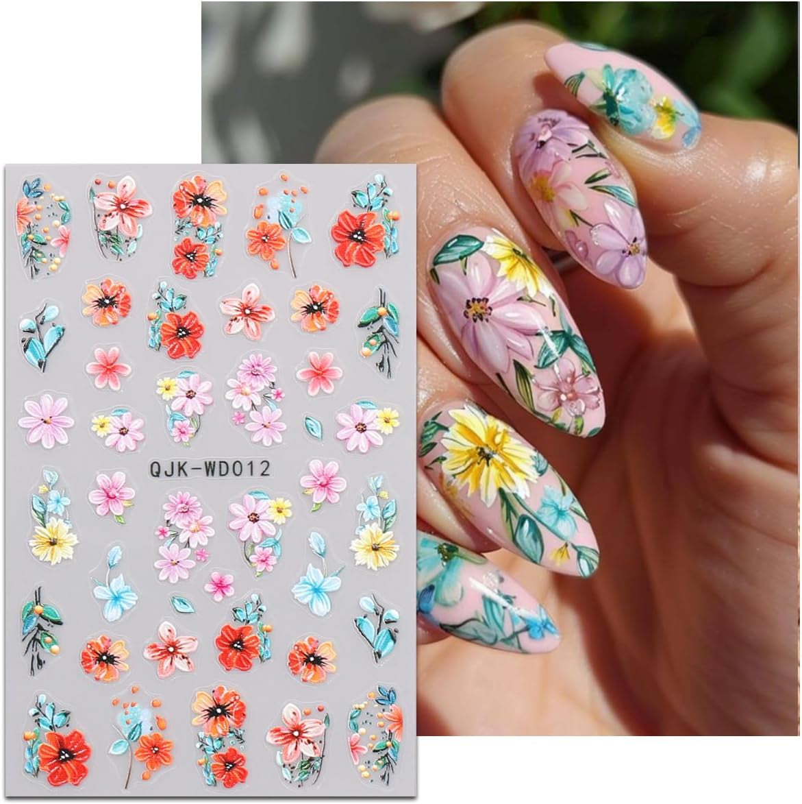 JMEOWIO Nálepka na nehty Blumen 6 Blatt Nálepka na nehty Selbstklebend Nagelaufkleber Letní Blumen Dekorace Nageldesign Zubehör