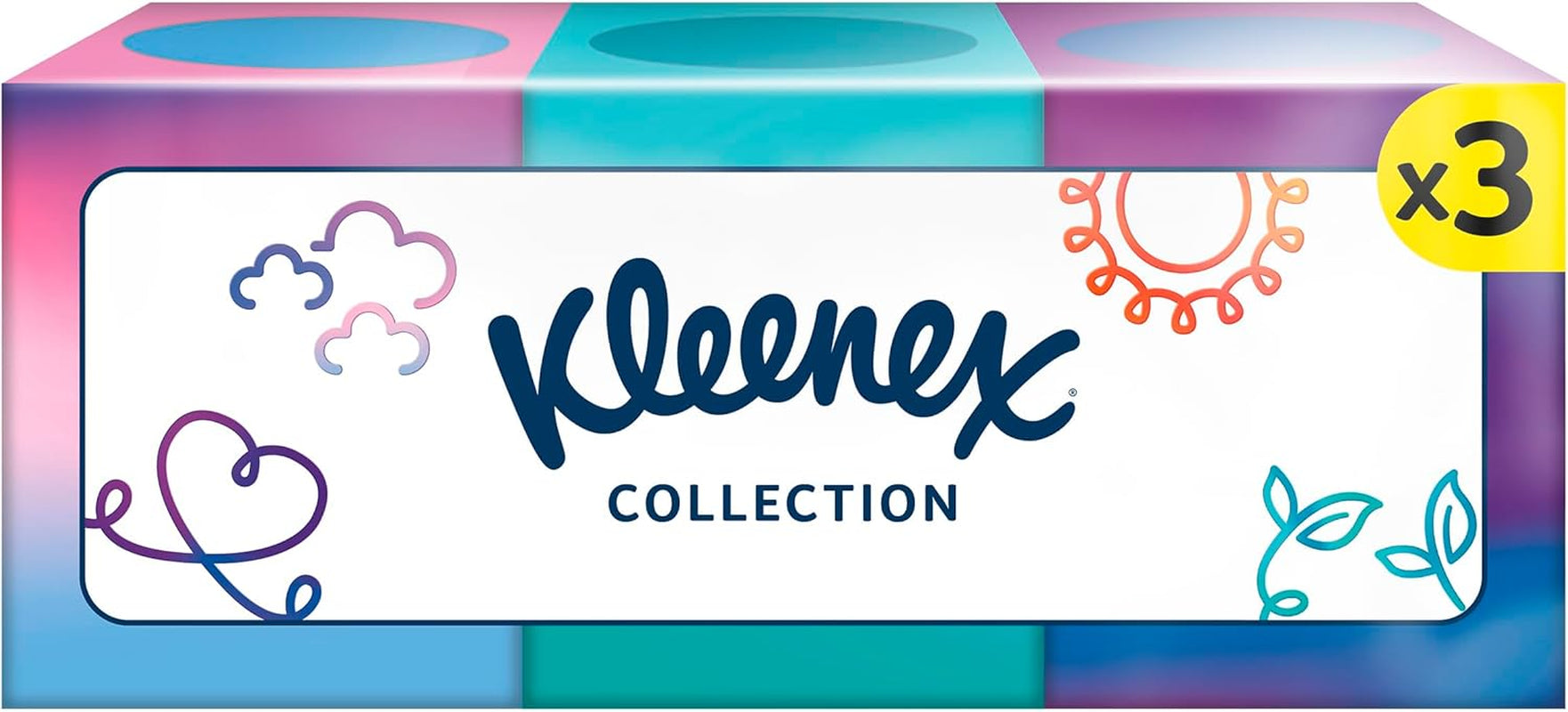 Krabičky na kosmetické ubrousky Kleenex, denní použití, 3 vrstvy, kostka kolekce, 12 x 48 kapesníčků