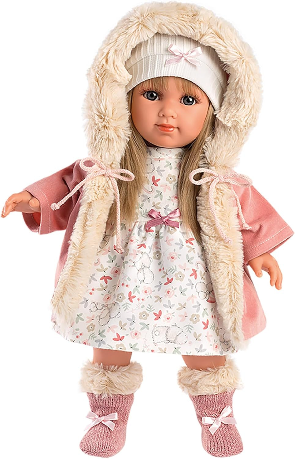 Llorens 1053541 Elena Blond vlasy Modré oči Módní panenka s měkkým tělem včetně módního outfitu s kabátem s kapucí 35 cm
