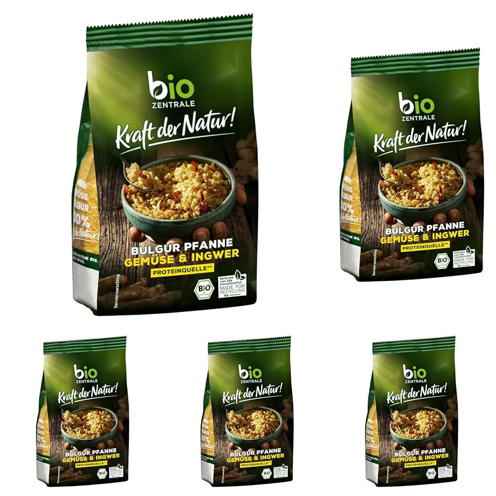 Biozentrale Bulgur v tácku se zeleninou a zázvorem | 200 g ideální pro rychlé jídlo s sebou | zdroj veganských bílkovin | snadné na přípravu