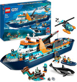 Arktická výzkumná loď LEGO City, velký plovoucí člun s helikoptérou, nafukovací člun, ponorka Rov, vrak vikinga, 7 minifigurek a figurka orky, dárek pro 7+ děti 60368 Stavebnice Besuche den LEGO-Store Single